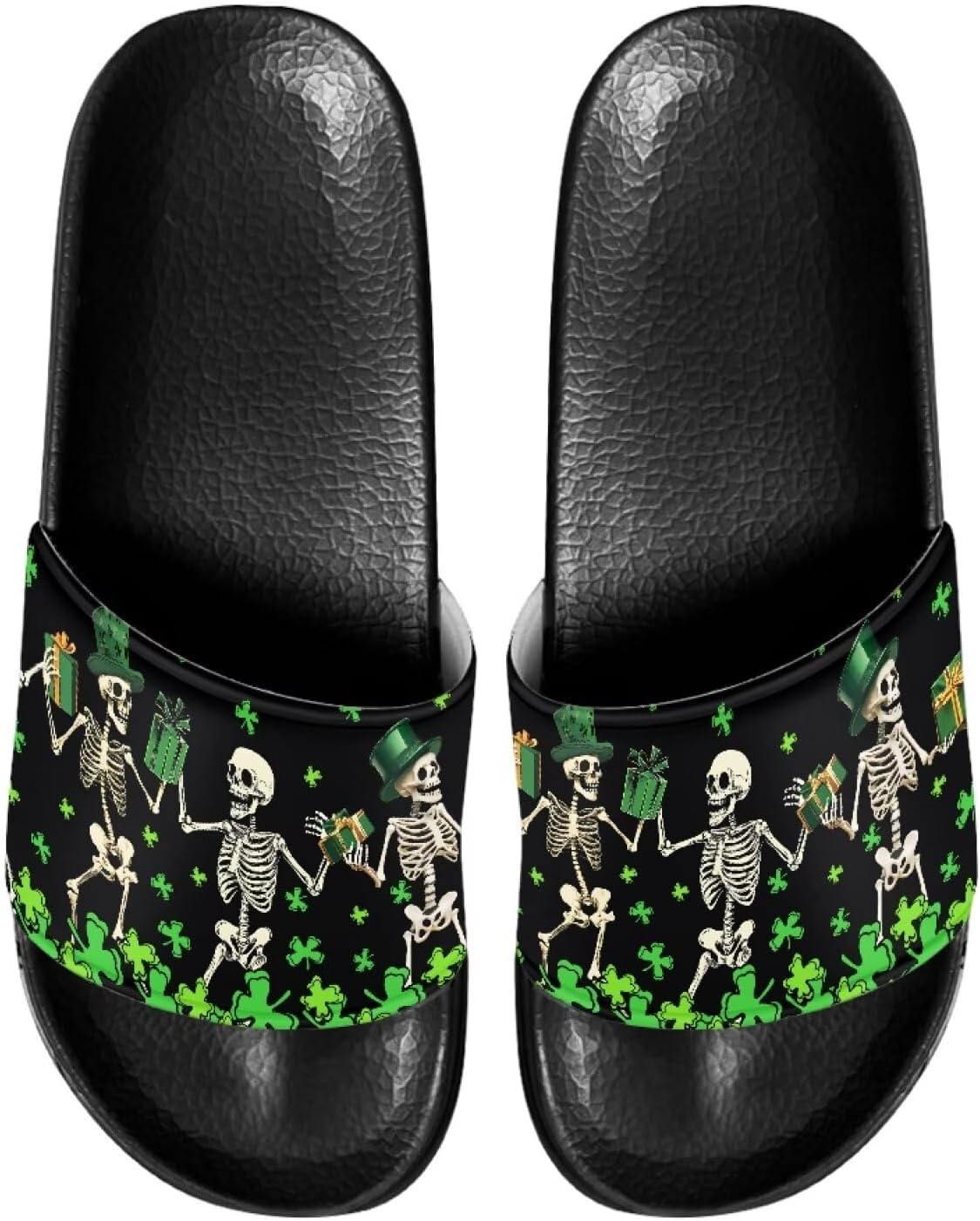 

Мужские домашние сандалии Psesaysky с подушкой, обеспечивающие максимальный комфорт, повседневные сандалии-шлепанцы с открытым носком, нескользящие тапочки, водостойкие мягкие плоские туфли, обувь с одной полосой, St. Patrick's Day Skeleton