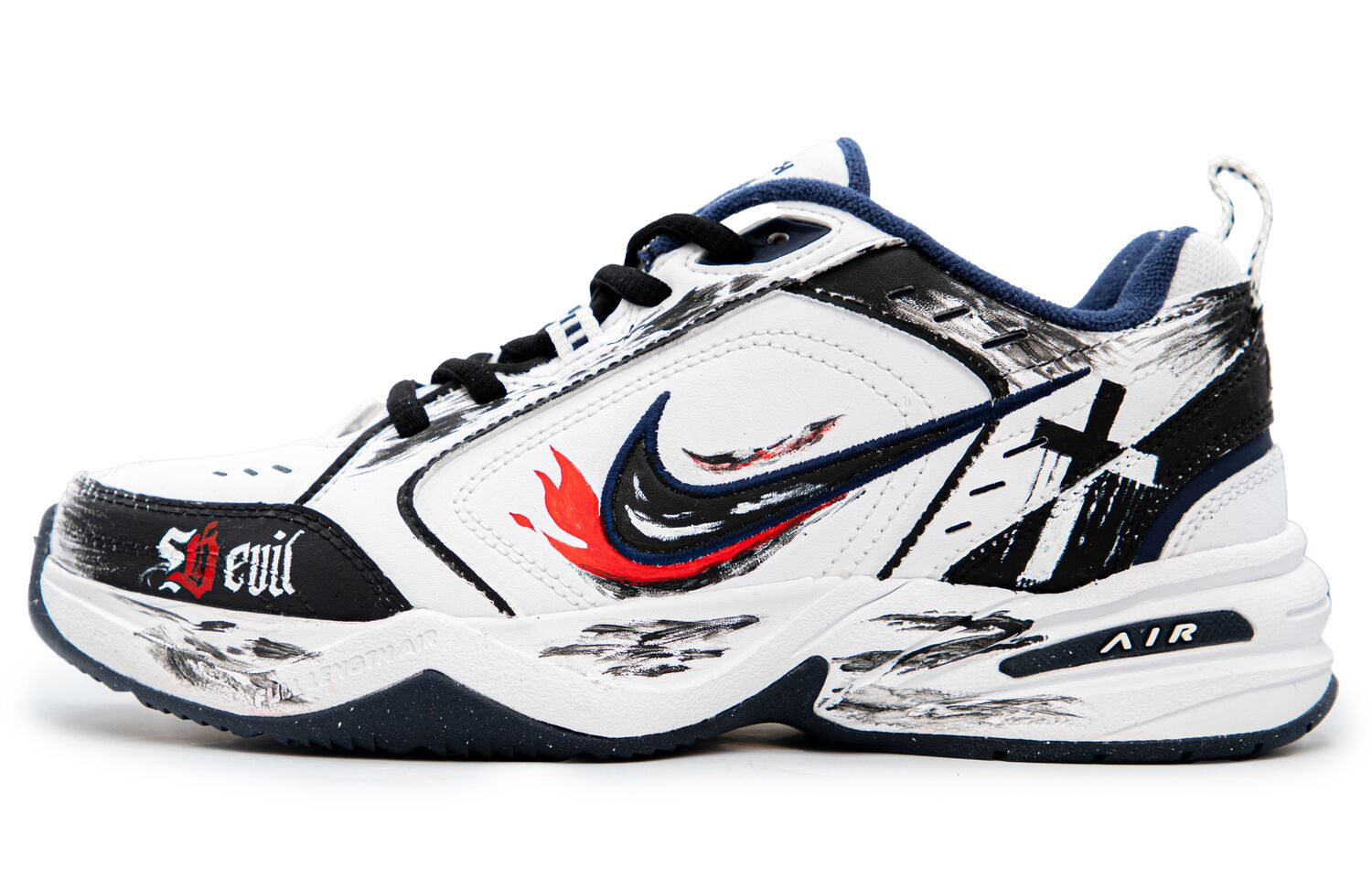 

Nike Air Monarch 4 противоскользящие износостойкие низкие массивные кроссовки унисекс черно-белые, цвет Black White