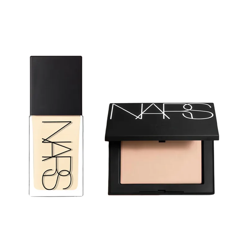 NARS Набор топовой тональной основы из двух предметов: легко растушевывается, стойкая, маскирующая, фиксирующая, 10 г + 30 мл, подарок на день рождения, Two-Piece Set: Liquid Foundation L0 30ml+Skin Brightening Compact #Soft Bright White 10g