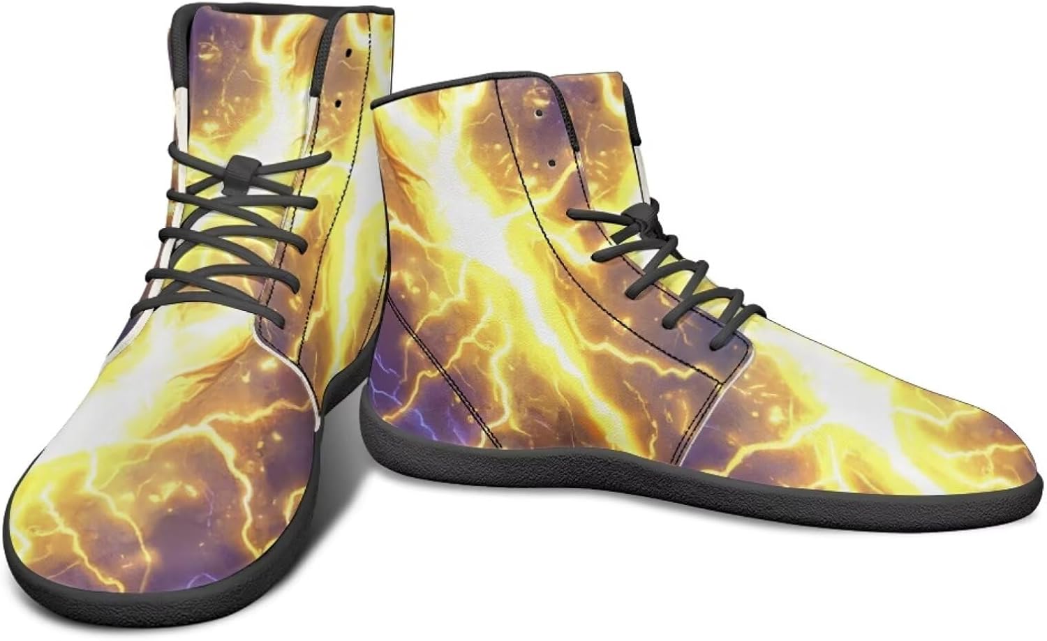 

Высокие кроссовки с узором молнии и огня, босоножки с нулевым перепадом, кожаные кроссовки для бега, заземляющие обувь для мужчин Watdotory, золотой