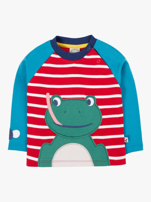 

Детский лонгслив Alfie Cotton Raglan Frugi, Red Breton/Frog