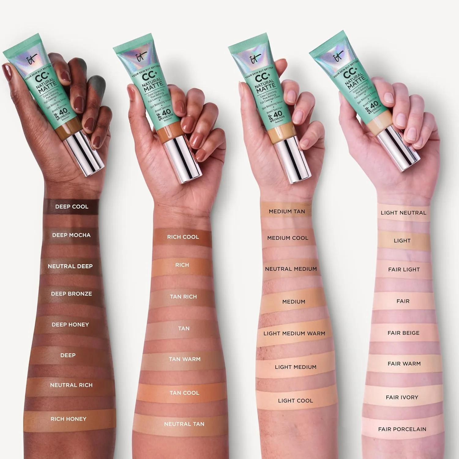 Тональная основа IT Cosmetics CC+ Cream Natural Matte, матирующая, с SPF 40, для жирной кожи, оттенок Deep — фото 4