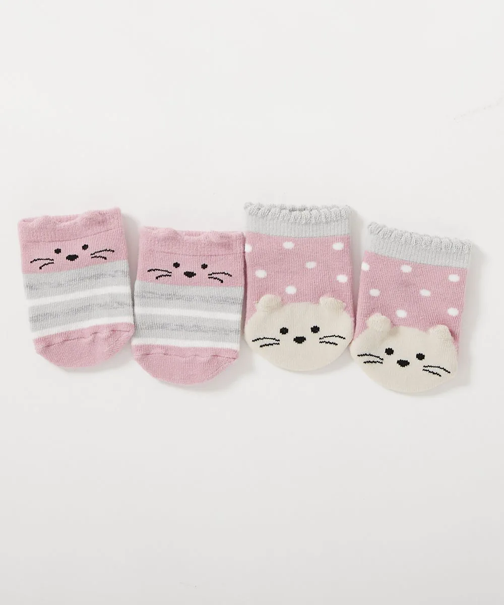 Носки Набор из 2 детских 3D носков, 2025AW Devirock, 003-Cat-Dusty Pink