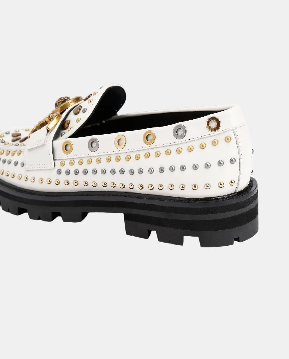 Женские лоферы Masion Stud из кожи с заклепками Kurt Geiger, светло-бежевый — фото 3