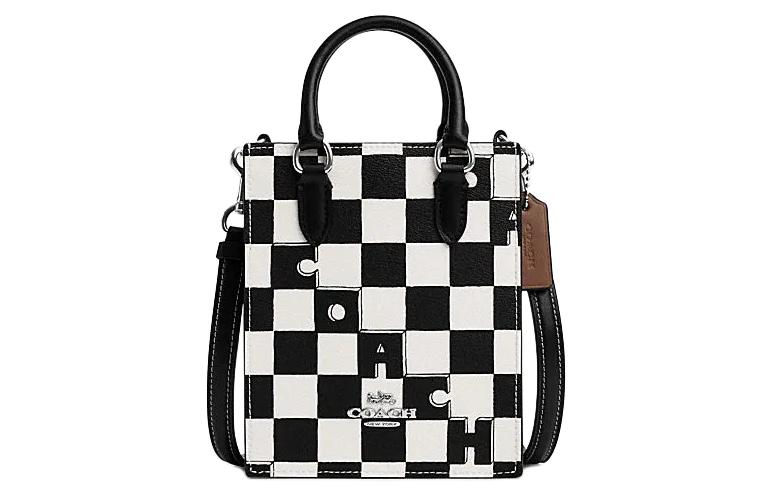 

COACH Сумка-шоппер из искусственной кожи, женская, мини-сумка, серебристая фурнитура/черная/белая, бежевая