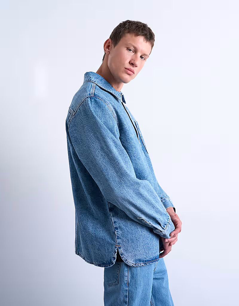 

Рубашка джинсовая свободного кроя, цвет средне-выбеленный Topman