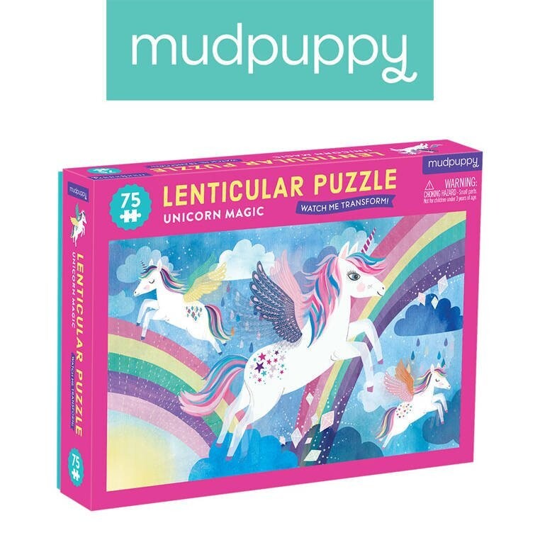 

Mudpuppy, Пазл Чечевицеобразный с движущимся 3D изображением, Волшебные единороги, 75 шт.