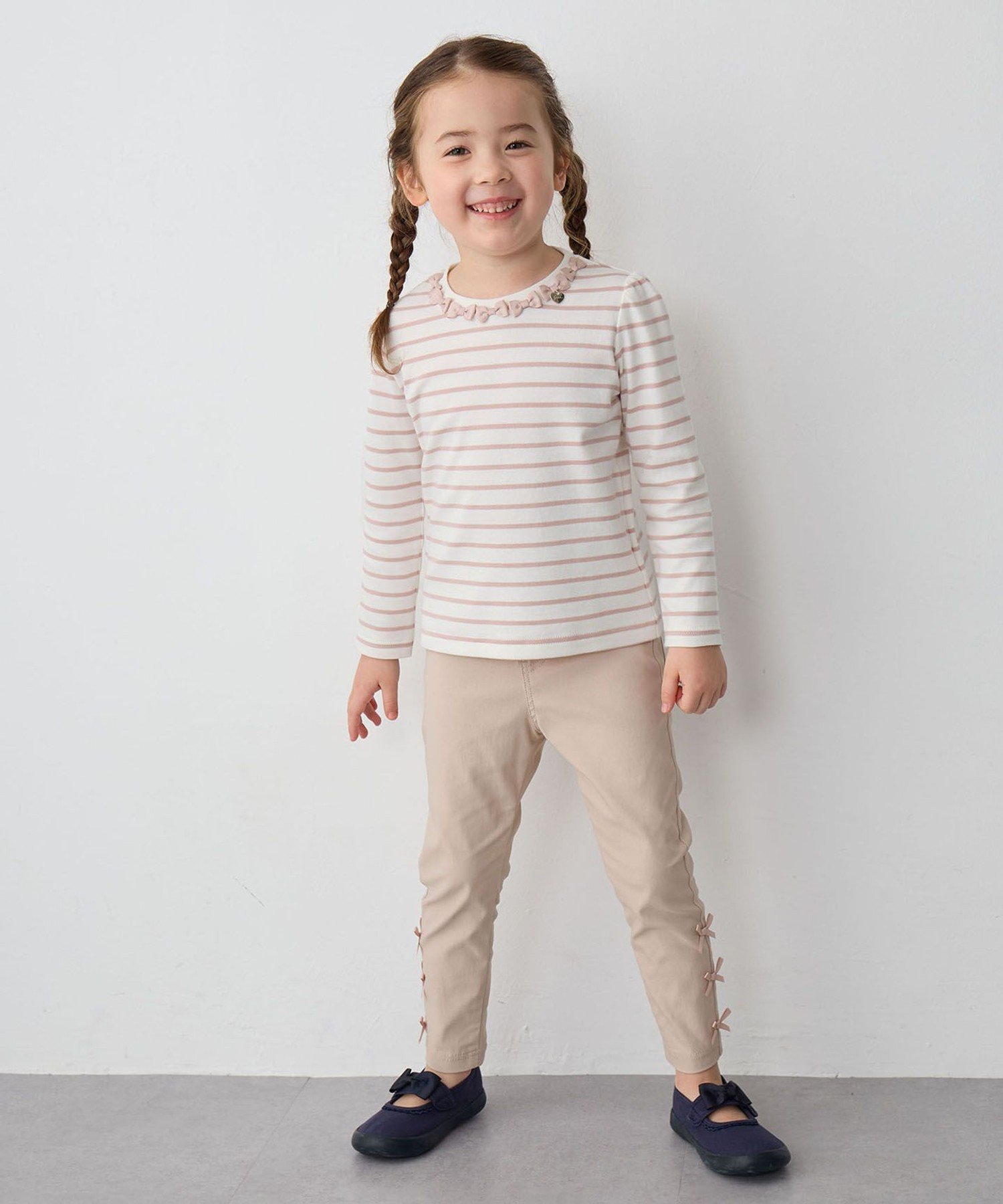 Футболка с длинными рукавами и окантовкой из лент* Any Kids, Pink x Ecru [112] — фото 3