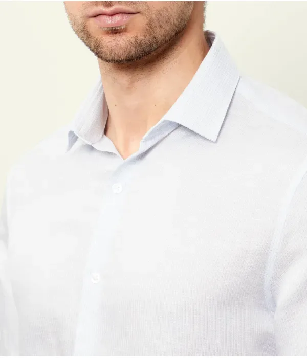 Льняная рубашка slim fit Calvin Klein, небесно-голубой — фото 4