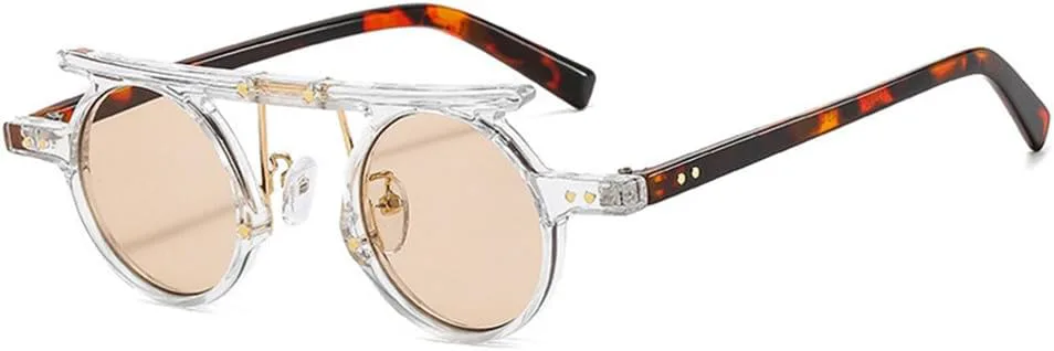 

Маленькие панк-солнцезащитные очки круглой формы для женщин и мужчин, модные легкие солнцезащитные очки с разноцветными заклепками UJNHGQ, Clear-lightbrown