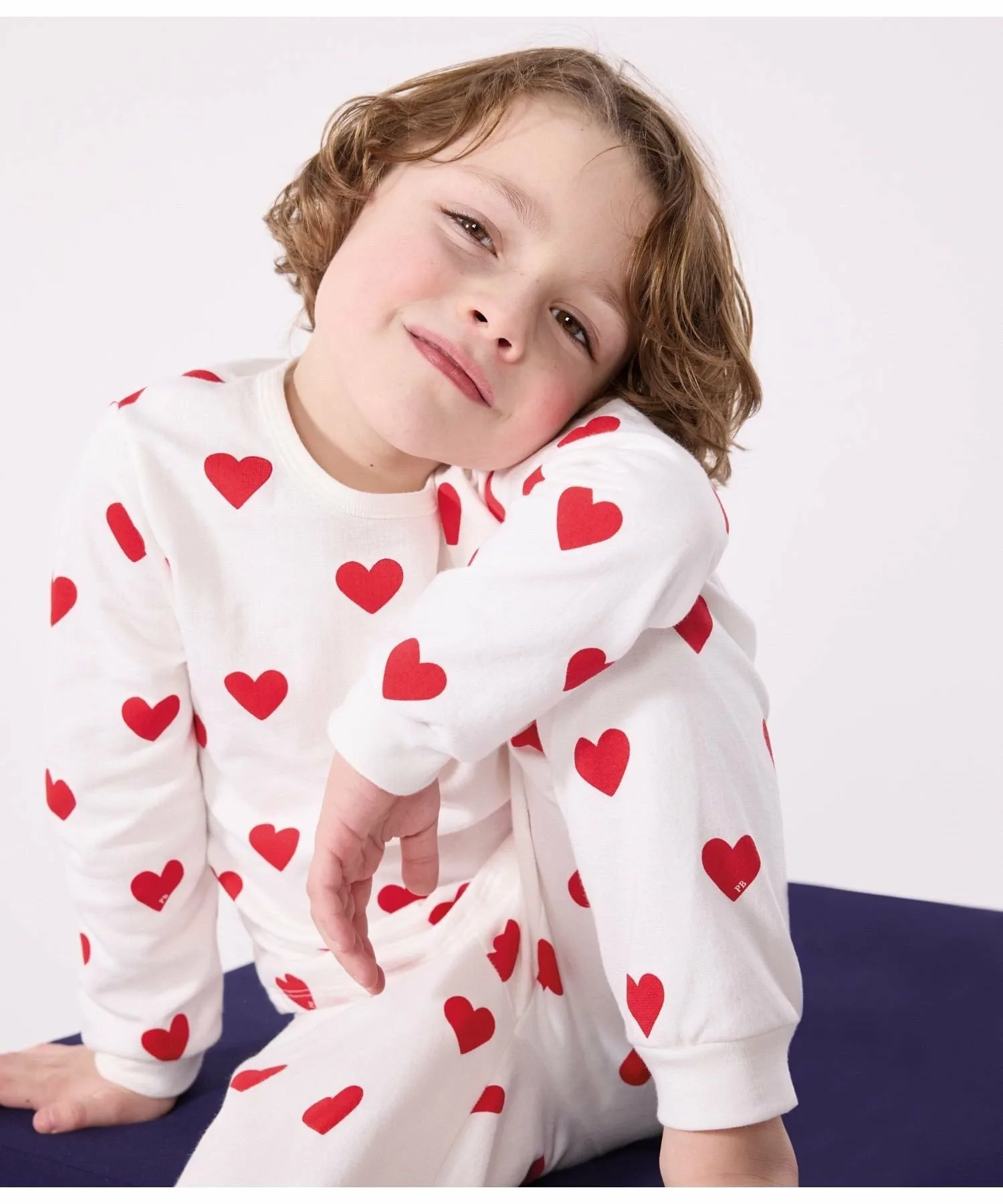 Пижама с длинными рукавами и принтом в виде сердечек PETIT BATEAU, Off-white/red
