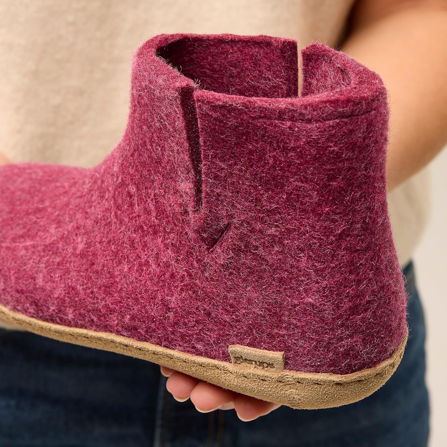 Домашние тапочки Glerups из 100 шерсти с кожаной подошвой - Унисекс, Cranberry — фото 4