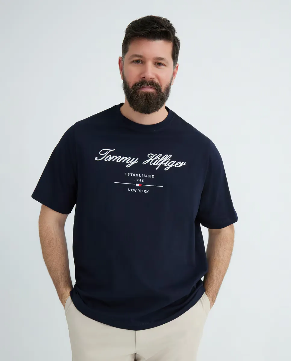 

Футболка с короткими рукавами и вышитым логотипом, большие размеры Tommy Hilfiger, темно-синий
