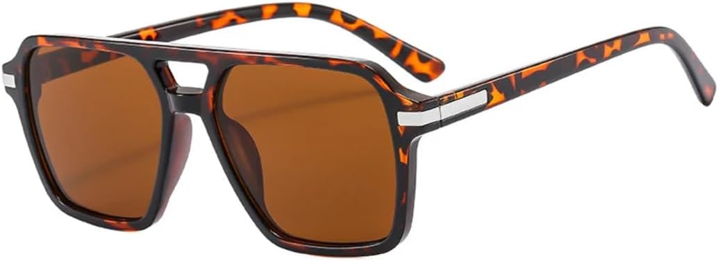 

Винтажные квадратные солнцезащитные очки с двойной перемычкой для мужчин, градиентные зеркальные очки с защитой от УФ-излучения UV400 для женщин, в тренде UATXTAU, Leopard Tea