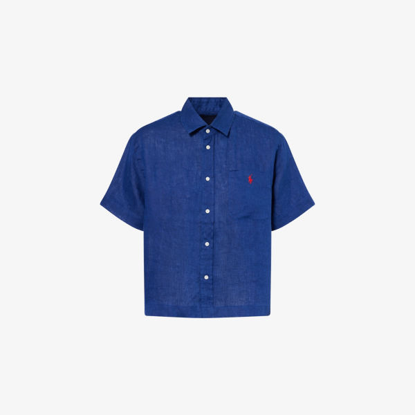 

Рубашка Polo Ralph Lauren из льна с коротким рукавом и вышитым логотипом, синий