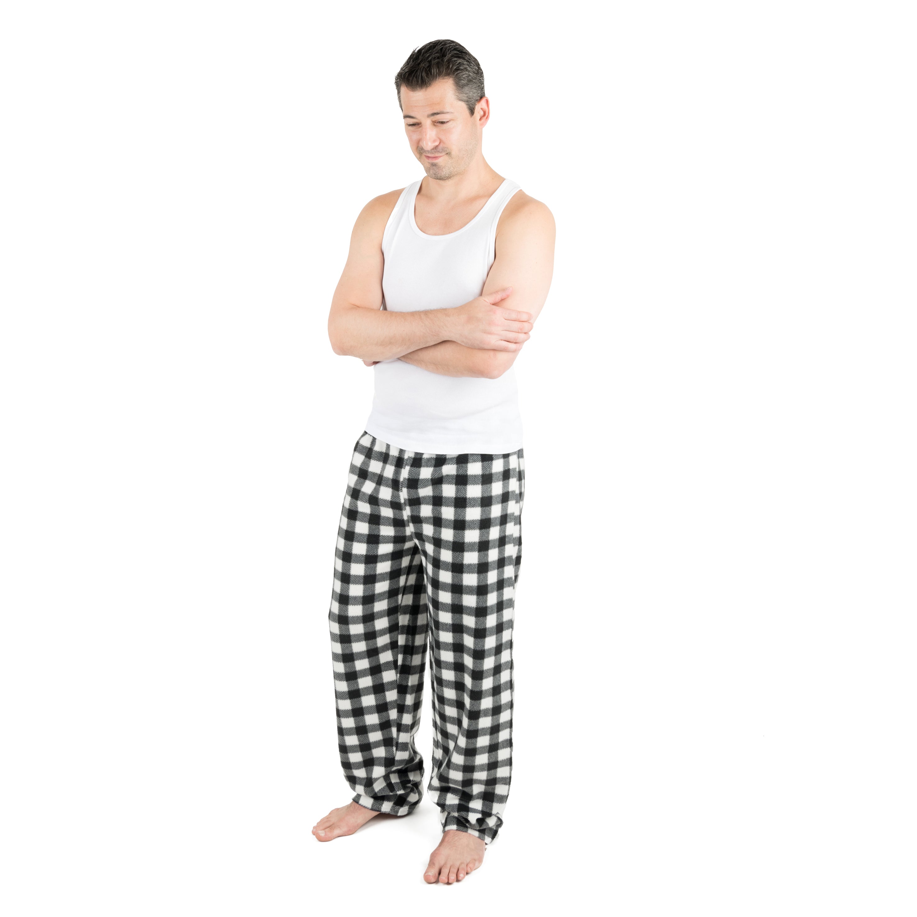 

Рождественские мужские флисовые пижамные штаны в клетку Leveret, цвет plaid black & white