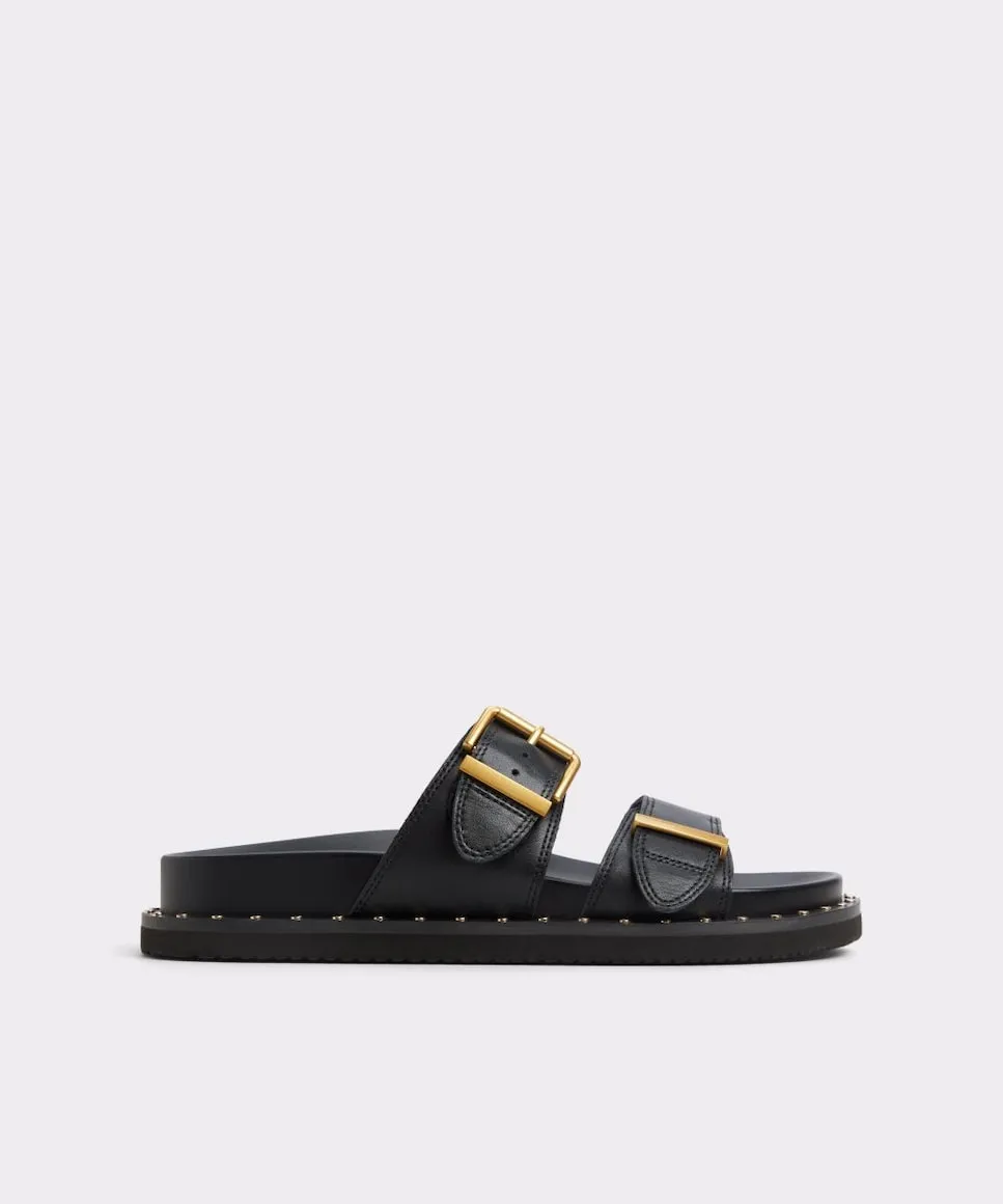 Сандалии женские кожаные на плоской подошве с круглым носком Aldo, черный
