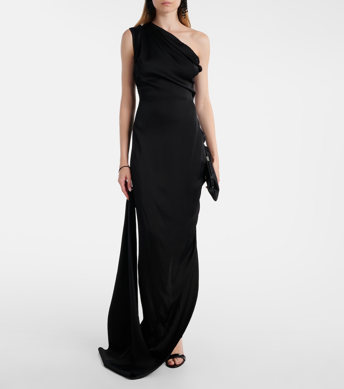 Андреас, атласное платье с драпировкой на одно плечо Vivienne Westwood, AW25-Black — фото 2