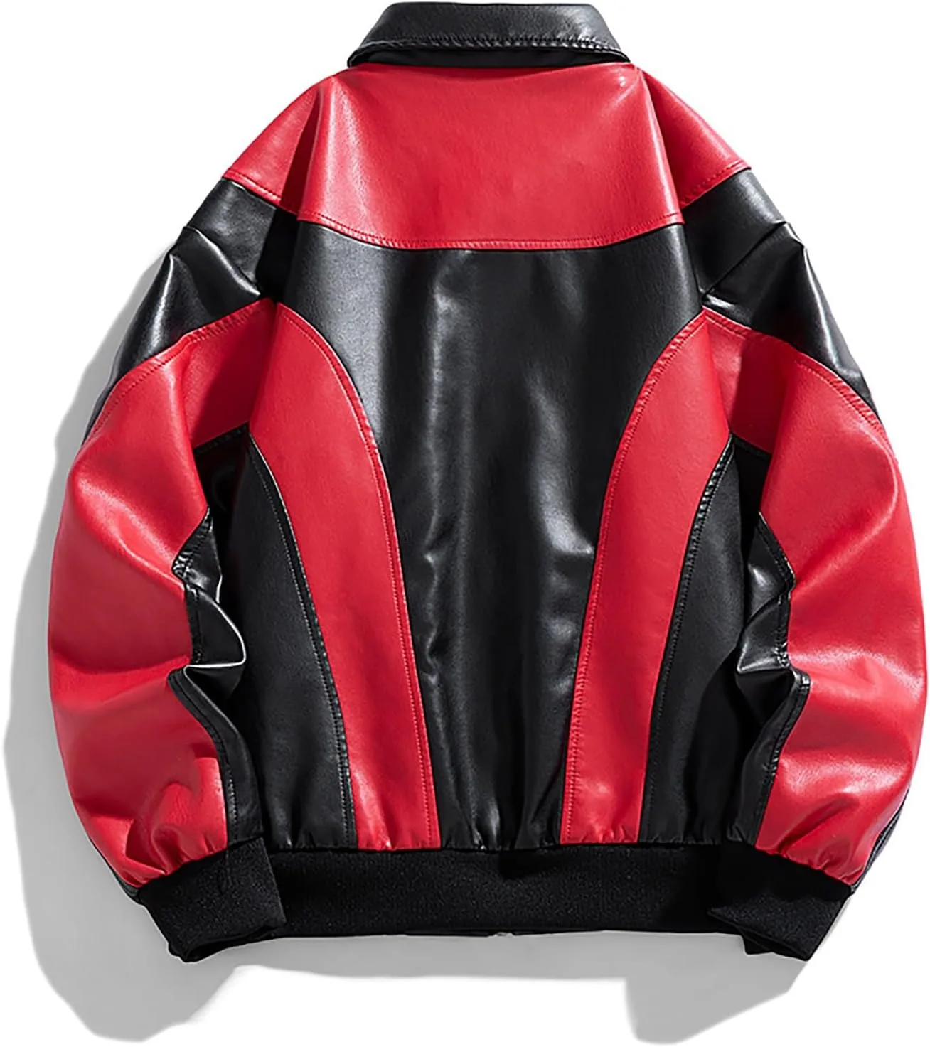 Мужская бейсбольная кожаная куртка в стиле varsity с цветными блоками, уличная куртка-бомбер Generic, красный — фото 4