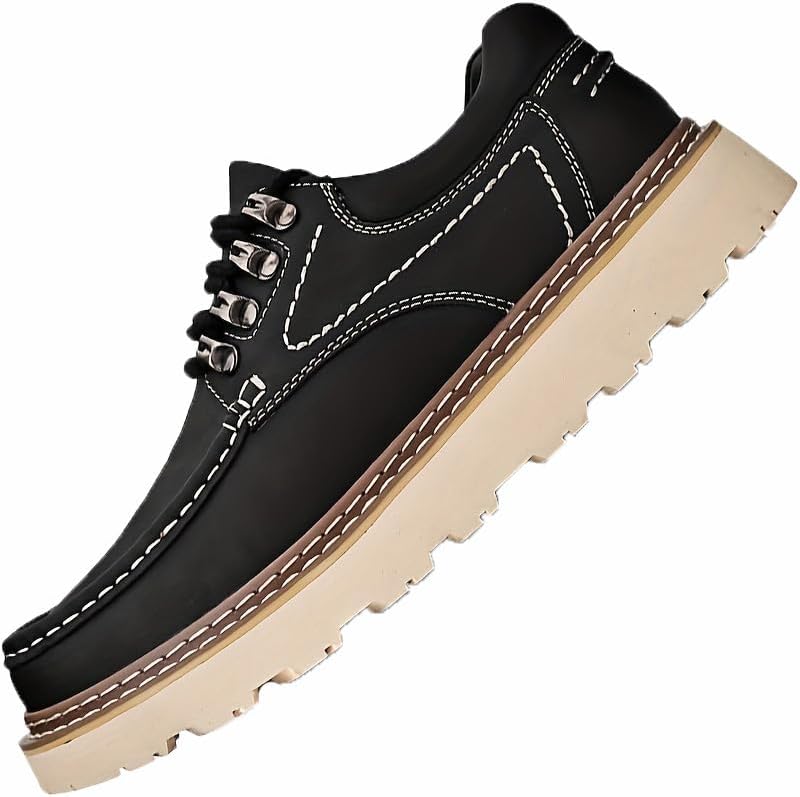 

Мужские повседневные туфли в ретро-стиле с низким верхом, прочные нескользящие шнурованные лоферы с прошитым верхом и резиновой подошвой для работы в офисе и прогулок на улице - коричневые, нарядные туфли Hoalox