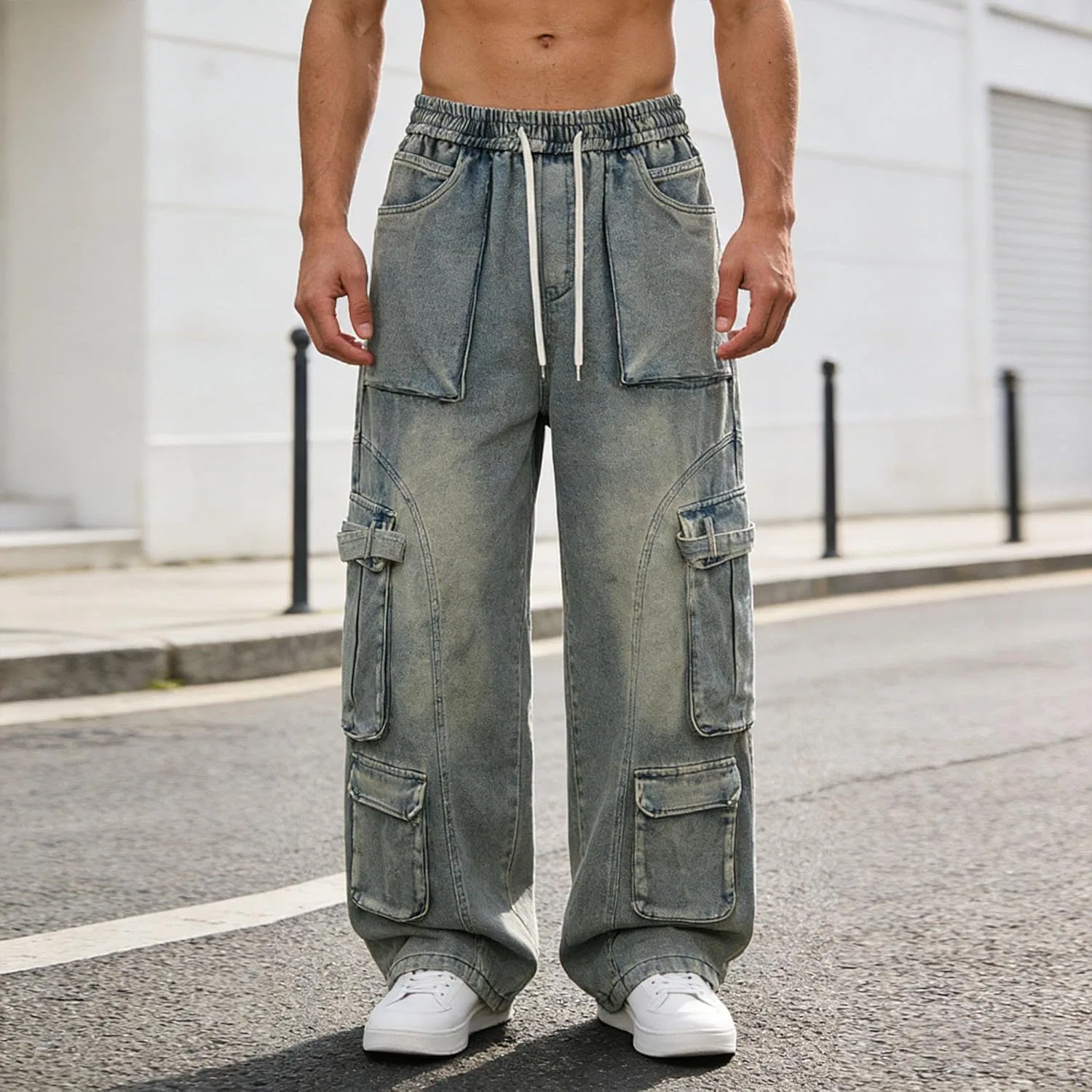 Джинсы свободные Vintage Washed, Ретро-синий — фото 2