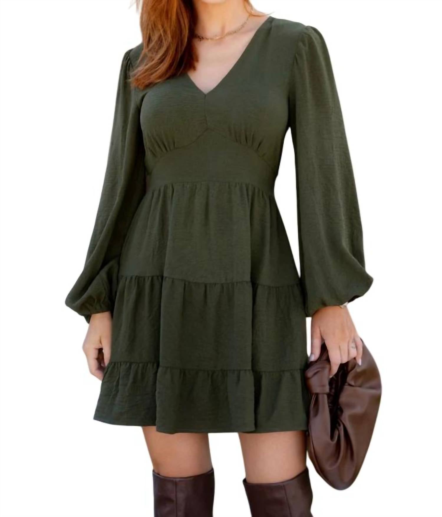 

Rokoko Платье с длинными рукавами, ярусное, оливкового цвета