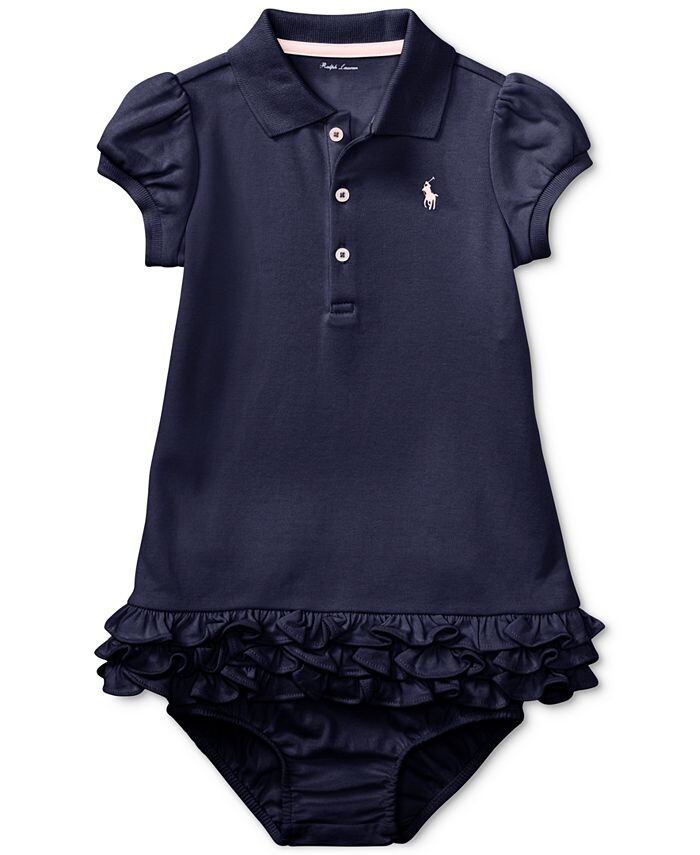 

Платье-кекс с рюшами и отделкой для маленьких девочек Polo Ralph Lauren, синий