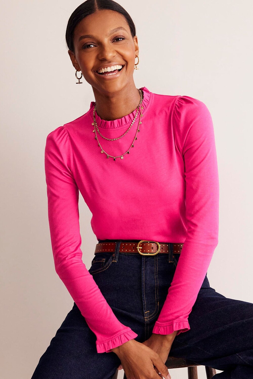 

Очень мягкий топ с оборками Boden, розовый