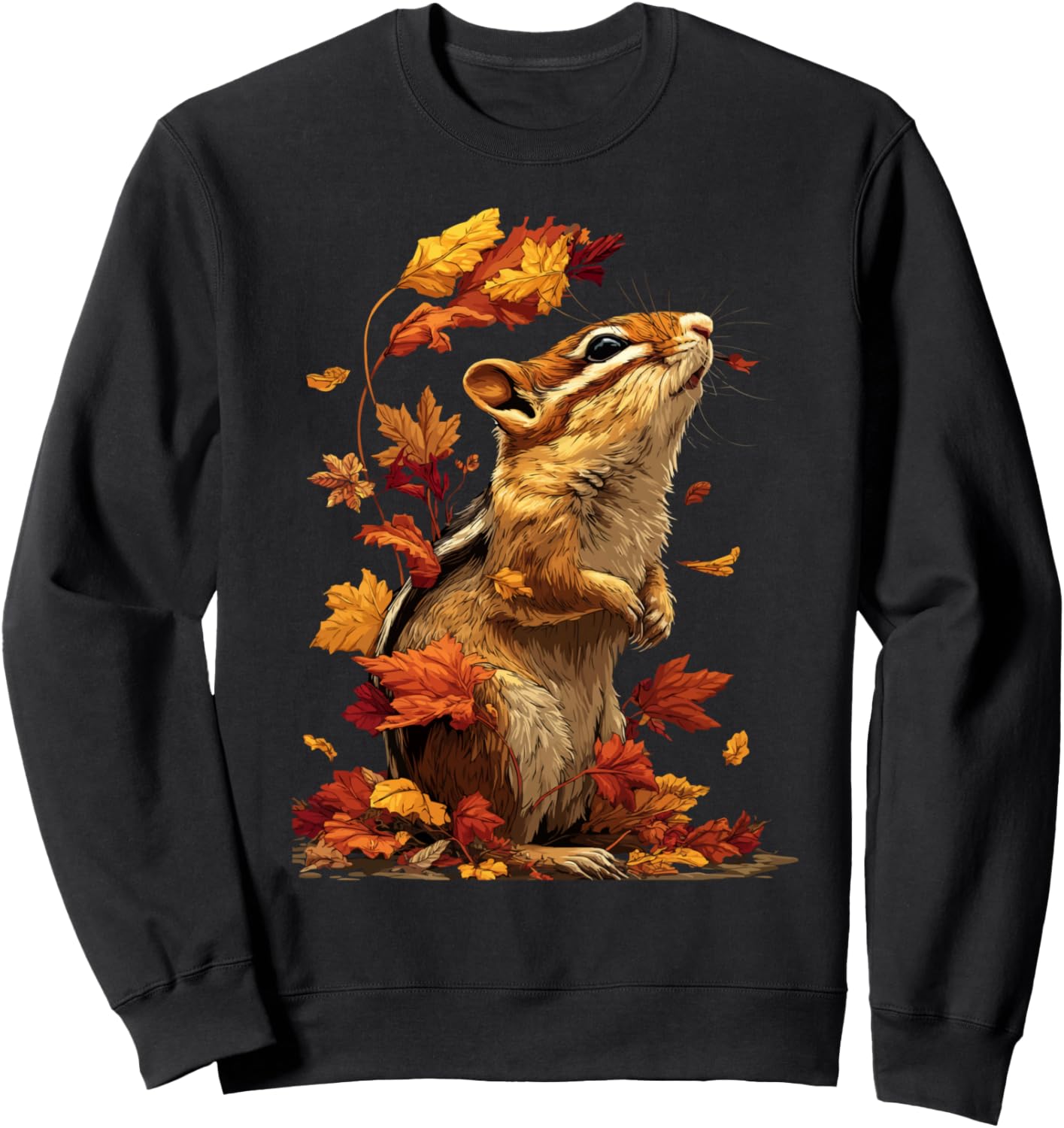 

Толстовка с осенними листьями Chipmis и изображением лесного животного в осеннем стиле Wildlife Animals Autumn Aesthetic Clothing, черный
