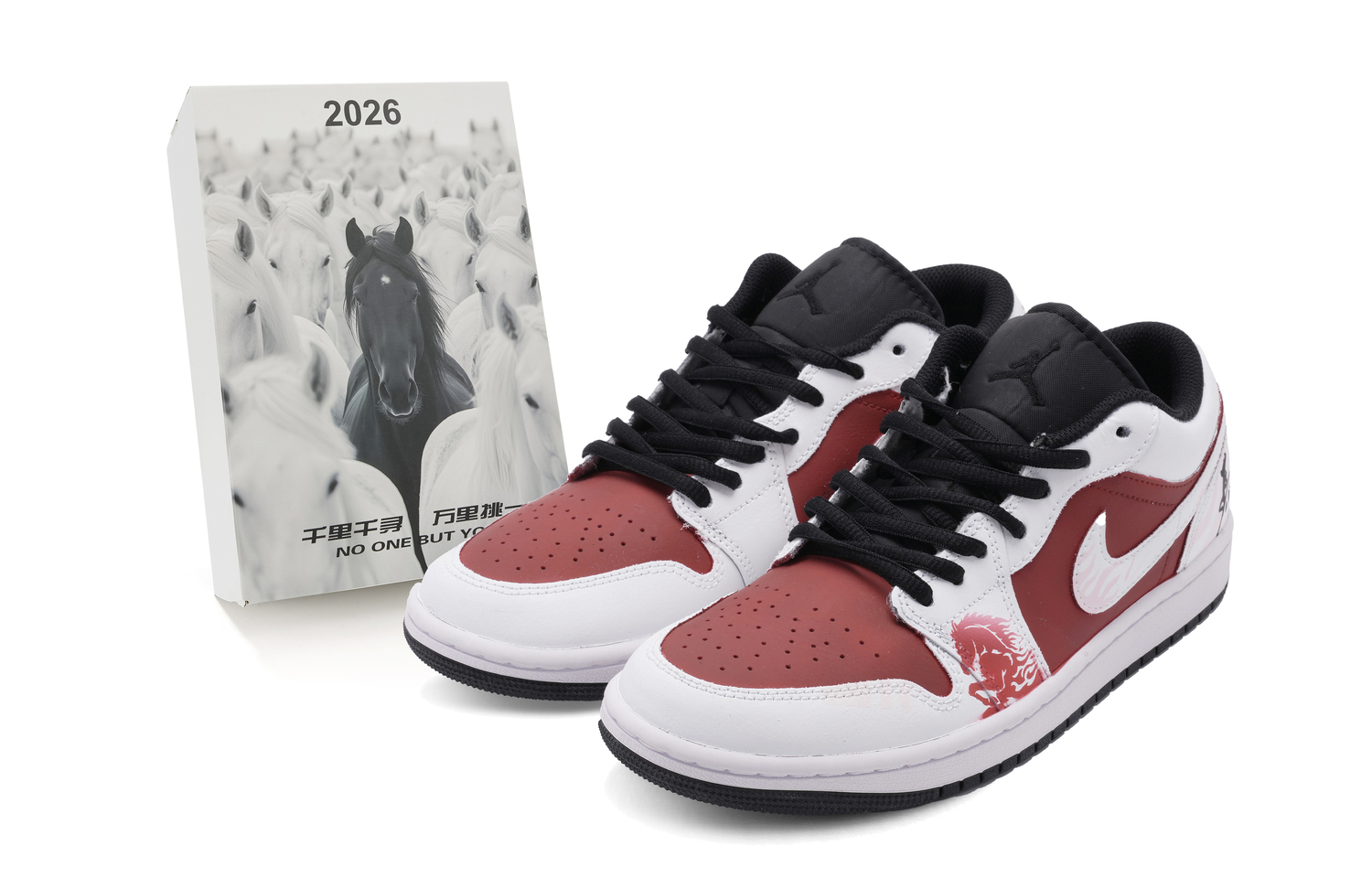 

Air 1 Leaping Horse Welcomes Spring Кожаные противоскользящие износостойкие низкие Jordan, белый красный (box)