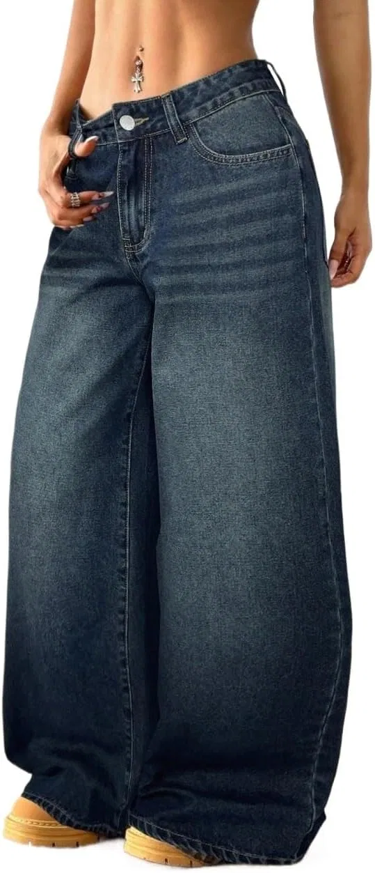 Джинсы свободные Baggy Jeans, темная стирка