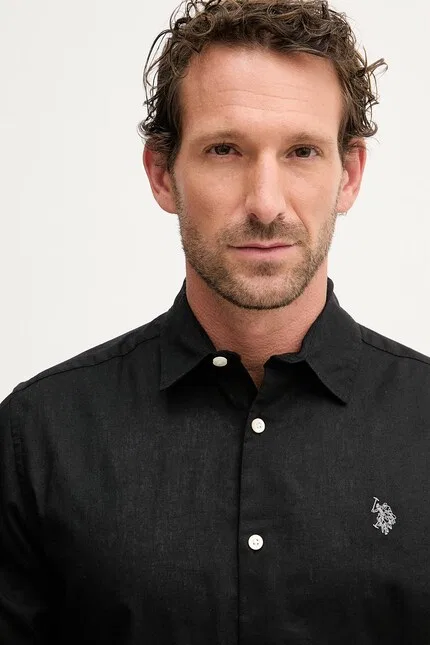 Рубашка повседневная с льном LINEN BLEND LS U.S. Polo Assn., черный — фото 4