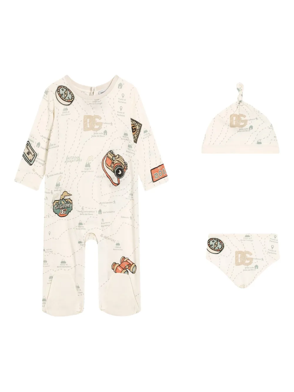 Комплект из комбинезона, шапки и нагрудника Dolce & Gabbana Kids, нейтральный — фото 2