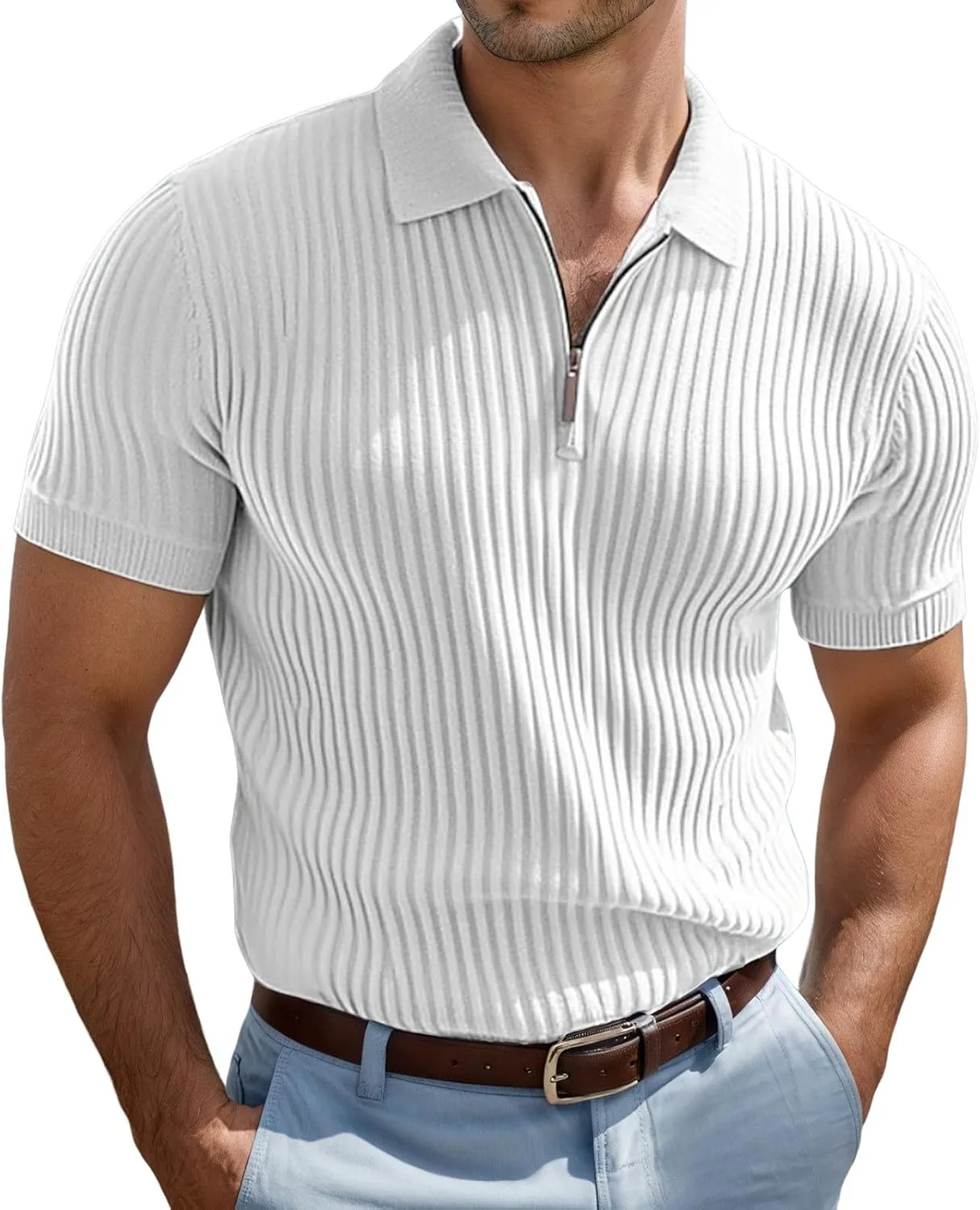 

Мужская вязаная рубашка с коротким рукавом из дышащей ткани для повседневной носки