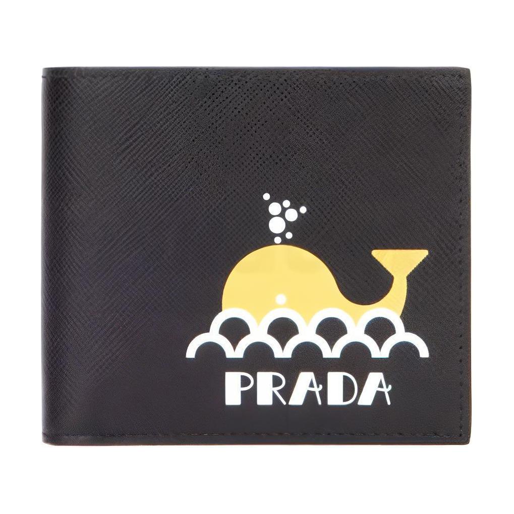 

Кожаный кошелек, картхолдер унисекс черный/желтый PRADA