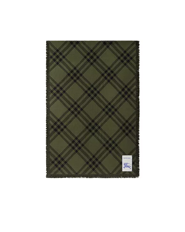 

Широкий клетчатый шерстяно-шелковый шарф Burberry, зеленый