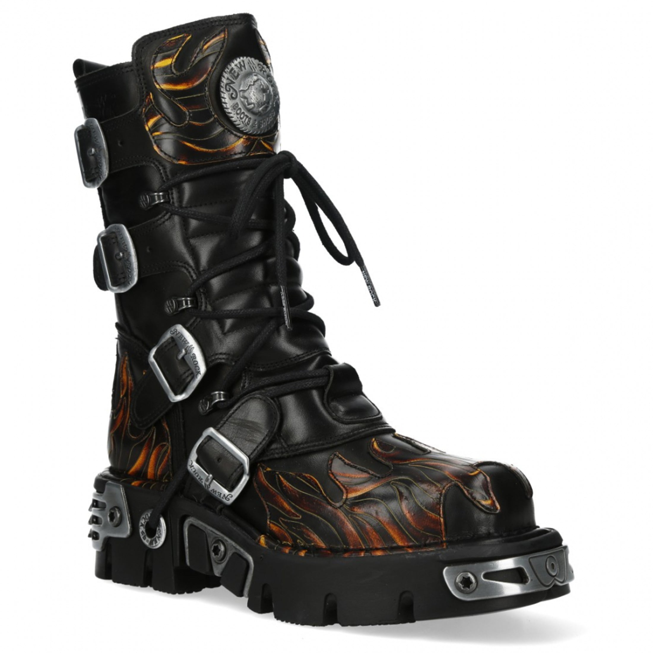 Новые готические ботинки Mid-Calf High Black Flame Leather Metallic от New Rock M-591-C58 — фото 4