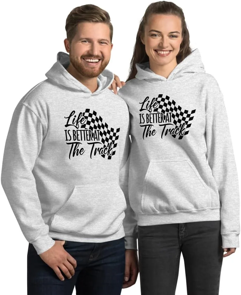 Толстовка Life is Better at The Track, футболка с принтом про гонки для автолюбителей и водителей, идеальный подарок для фанатов автоспорта Generic, Ash