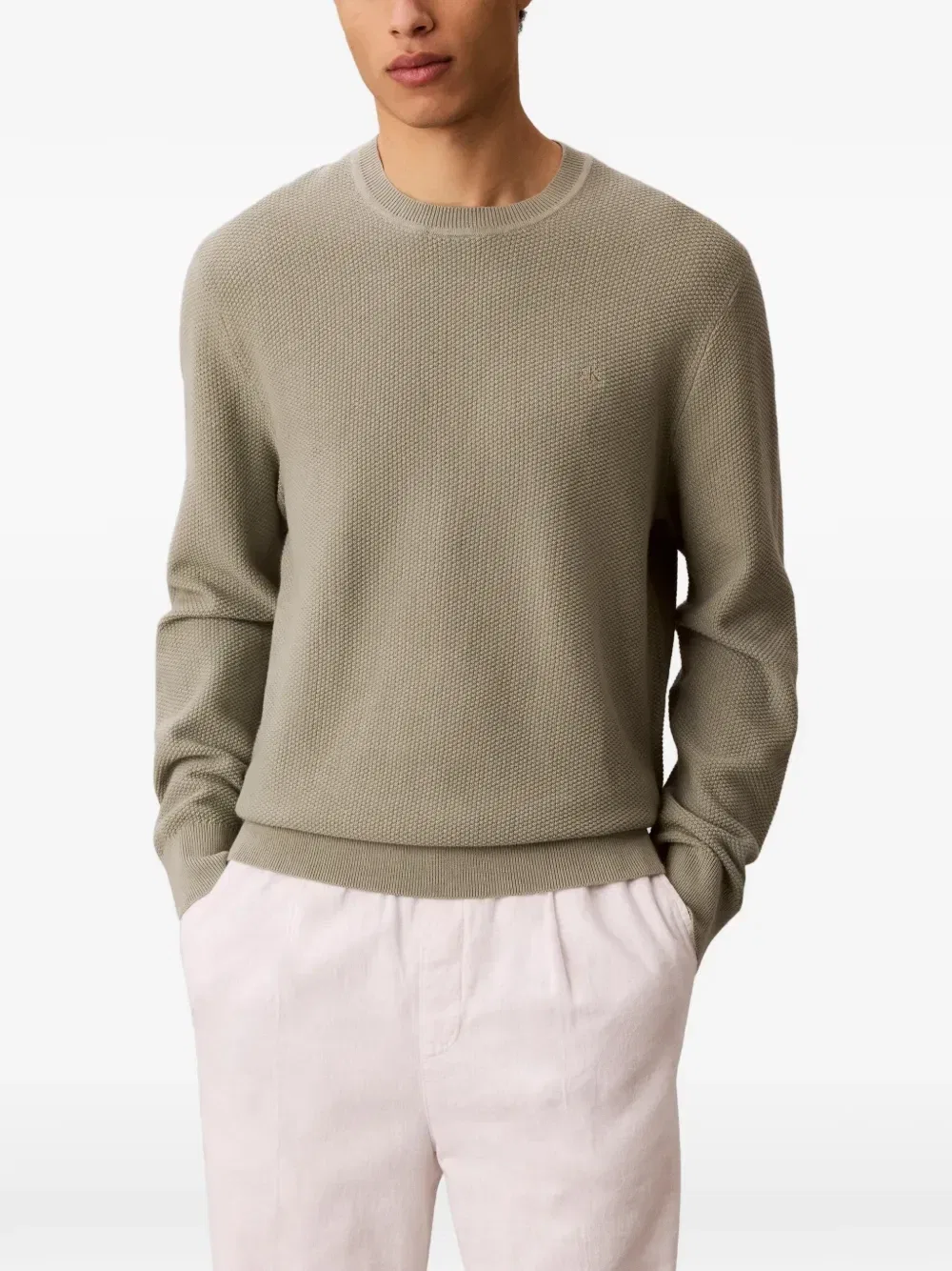 Свитер с круглым вырезом и вафельной вязкой Calvin Klein, зеленый