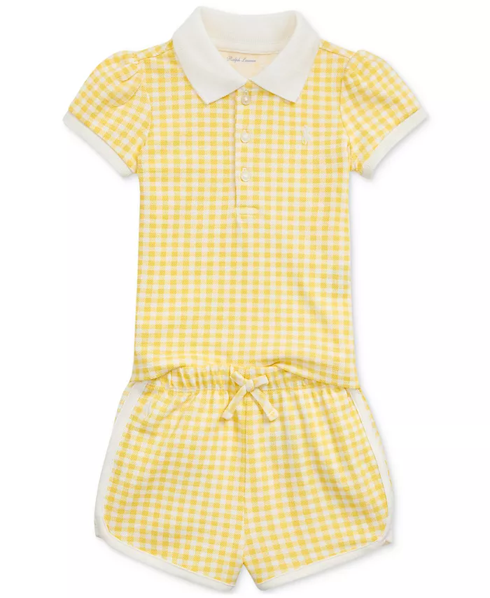 

Детский комплект для девочки: поло и шорты в клетку Baby Girls Gingham Polo Ralph Lauren, желтый