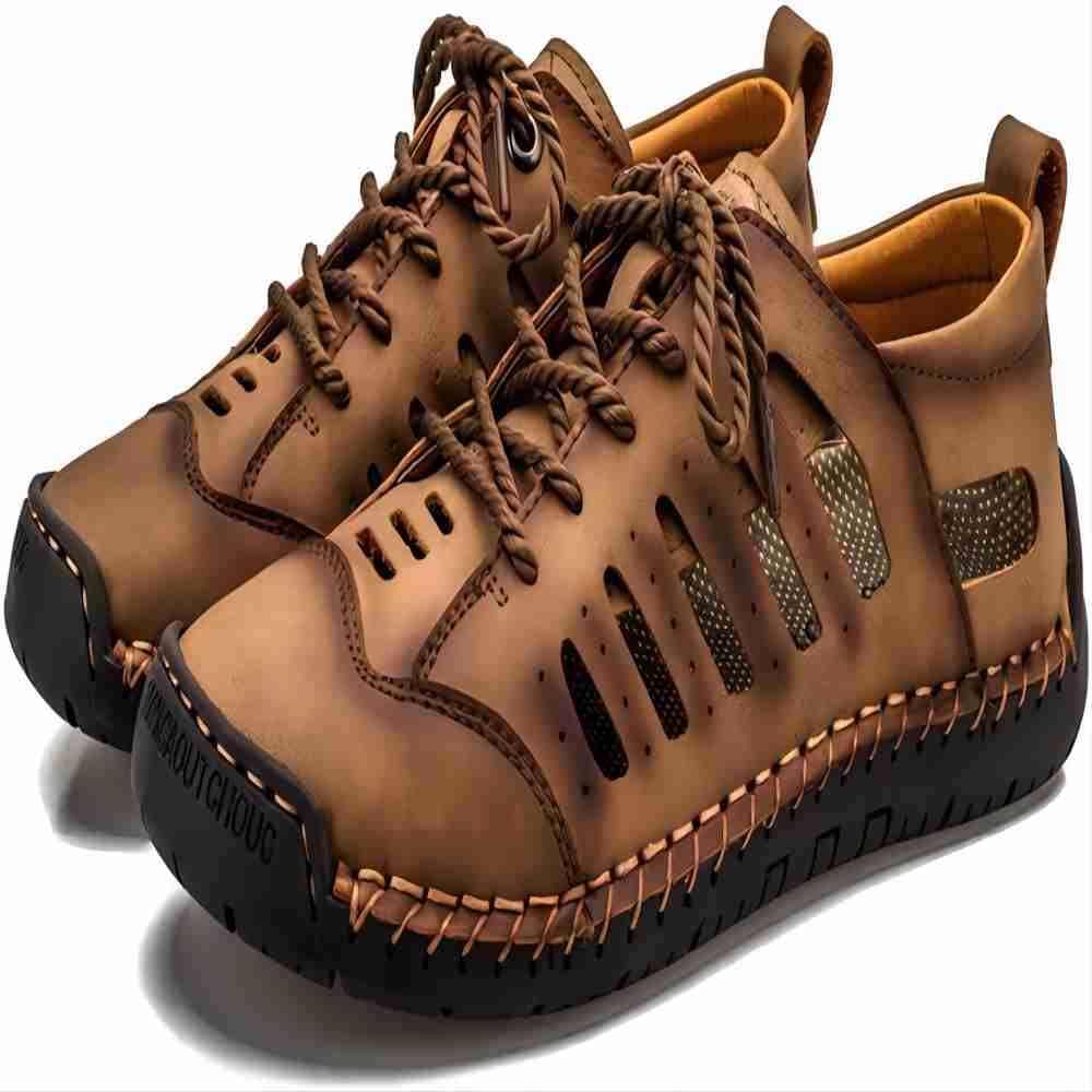 

Мужские сандалии летние повседневные из кожи, дышащие, закрытые носки, противоскользящие, регулируемые, пляжные, рыбацкие, походные, тапочки Asifn, хаки