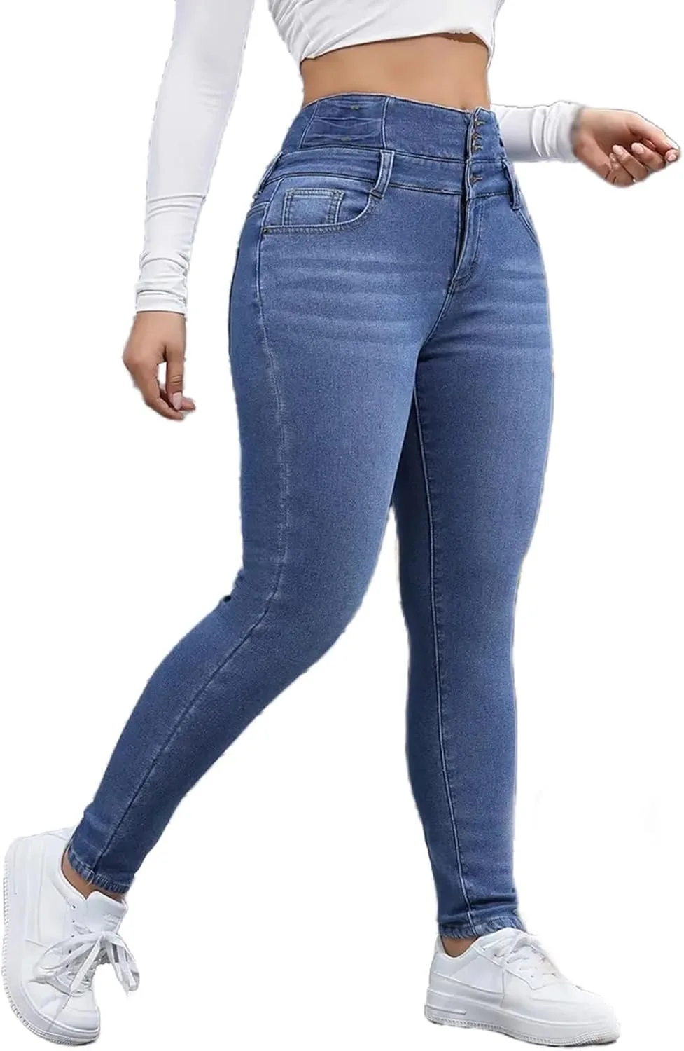 Женские джинсы с флисовой подкладкой, термо, slim fit, супер высокая посадка — фото 3
