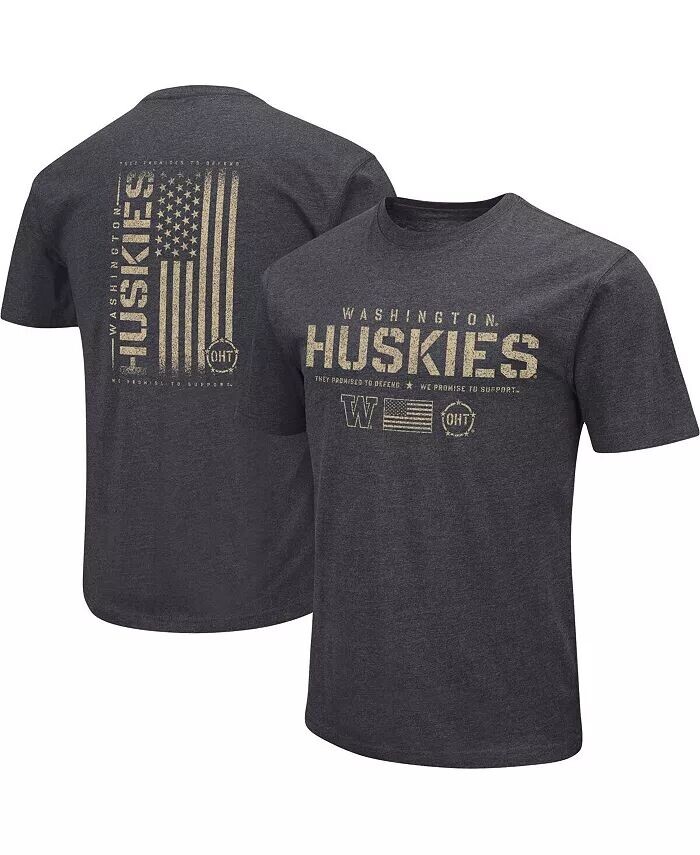 

Футболка мужская Heather Black Washington Huskies Big and Tall OHT в стиле милитари с демонстрационными материалами Colosseum