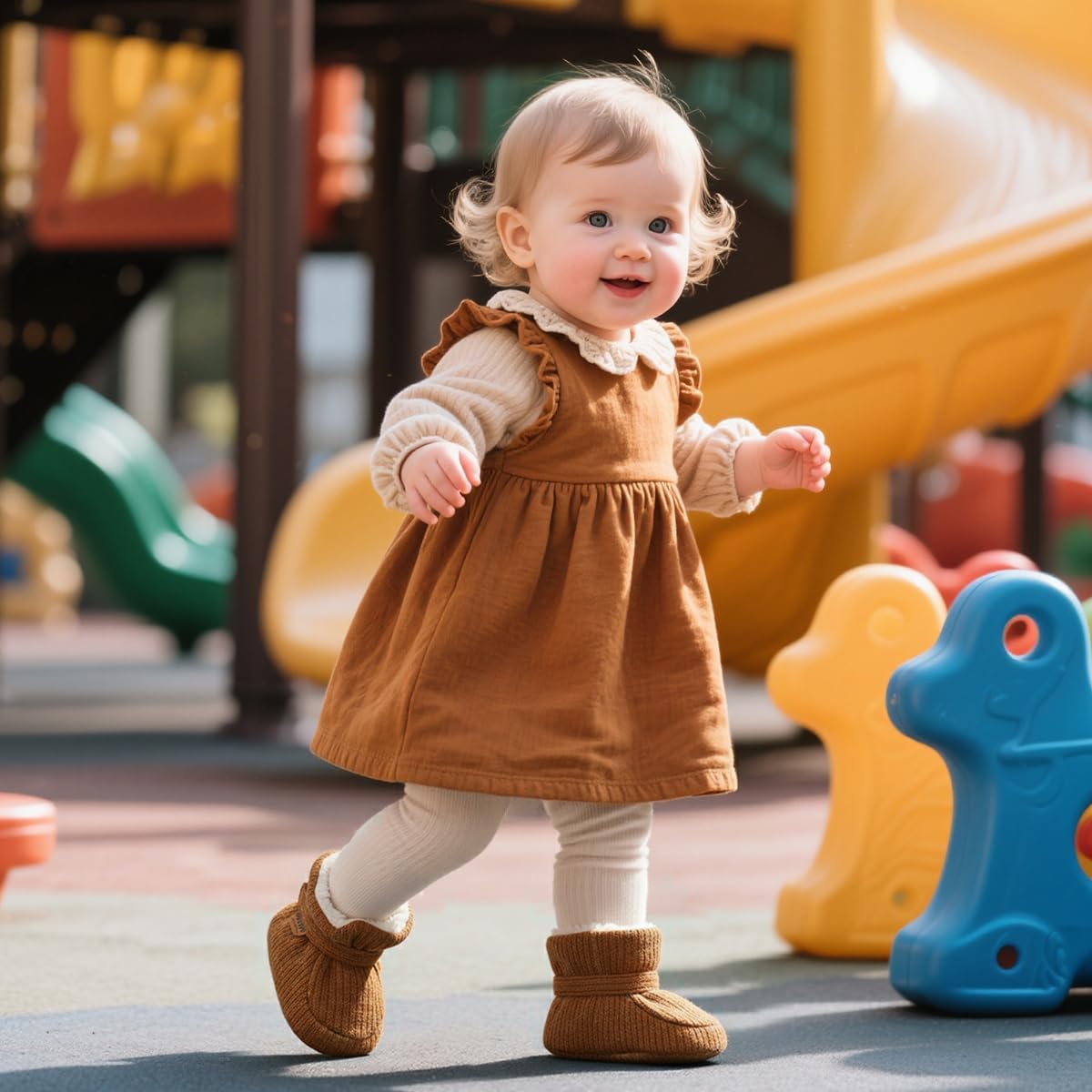 HsdsBebe Детские ботиночки на щиколотку для мальчиков и девочек, флисовые пинетки с противоскользящей резиновой подошвой, кроссовки для малышей, обувь для новорожденных для ходьбы и сна, B2081/Brown — фото 2