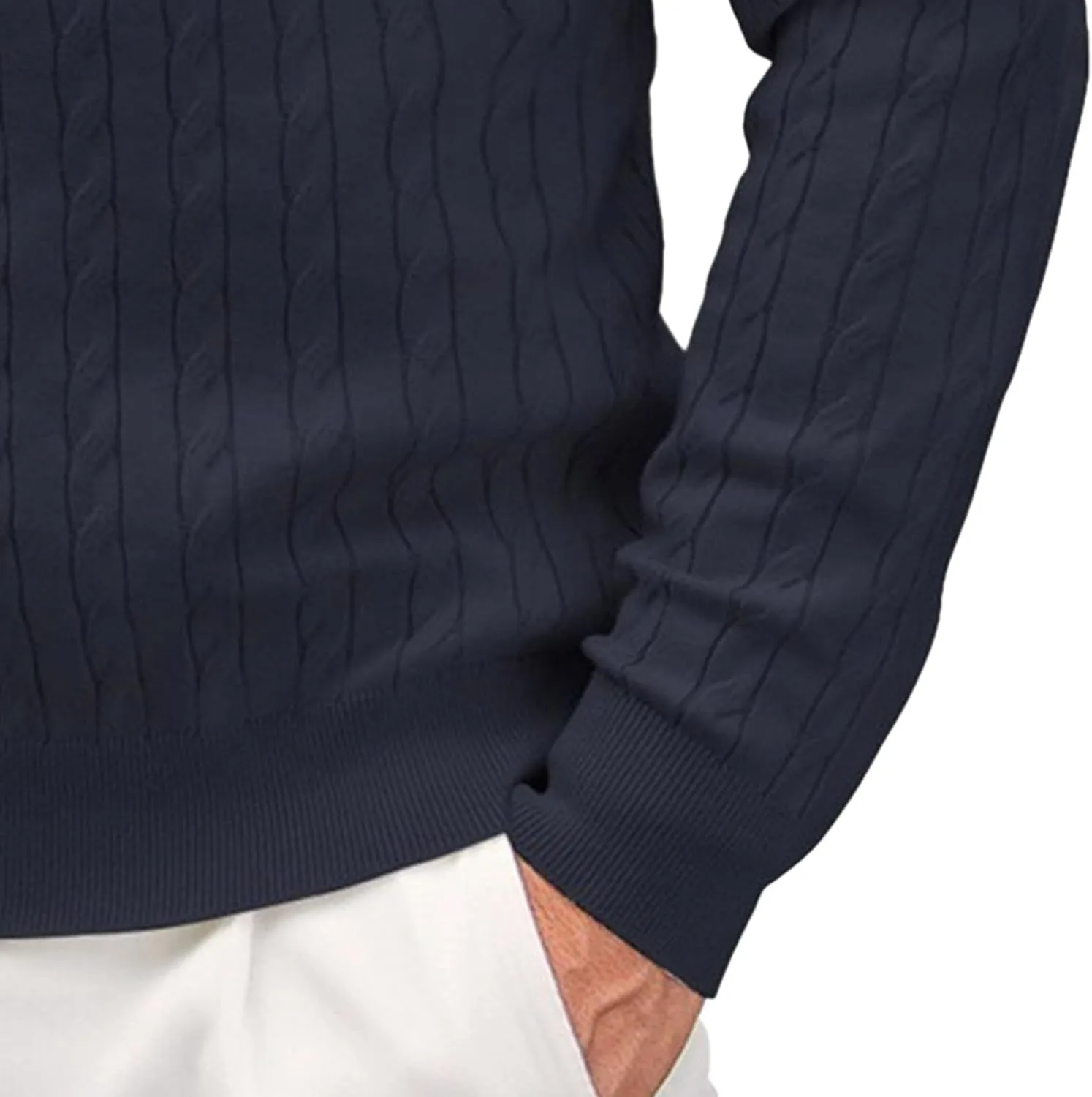 Мужской свитер с косой вязкой и длинными рукавами Slim Fit — фото 4