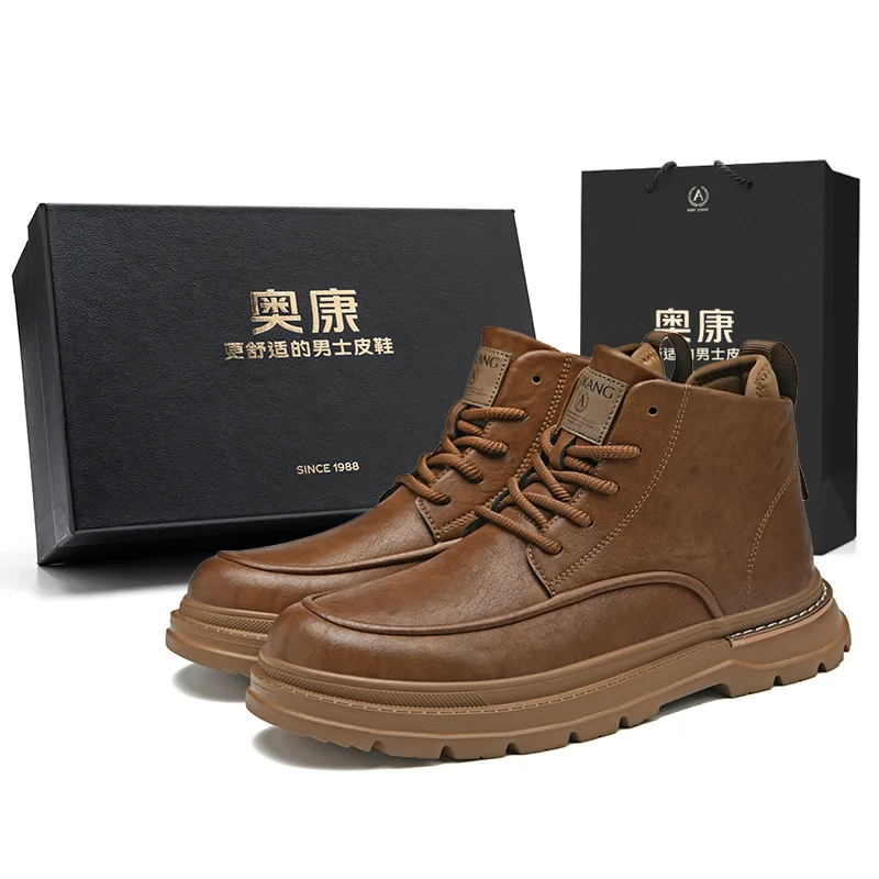 Короткие ботинки челси мужские AOKANG, Red Brown-Zhongbang Box