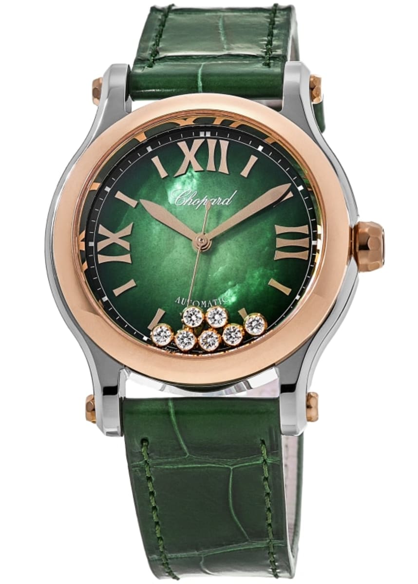 

Chopard Happy Sport Medium Automatic 36 мм зеленые перламутровые плавающие бриллиантовые циферблаты женские часы 278578-6002