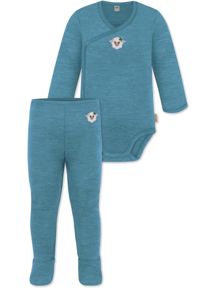 

Normani Outdoor Sports Детский боди с длинными рукавами из мериносовой шерсти и штанишки из мериносовой шерсти синего цвета