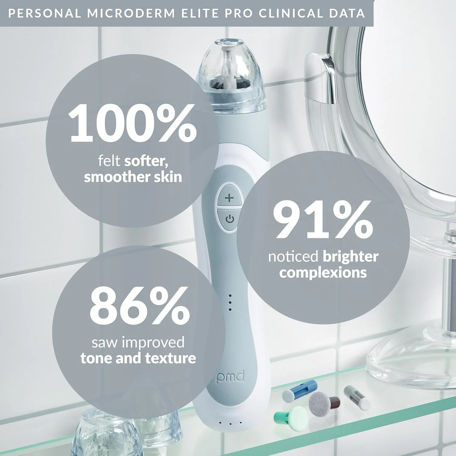 PMD Beauty Personal Microderm Elite Pro - Инструмент для микродермабразии лица и тела для домашнего использования., London Fog Grey + Large Kit — фото 3