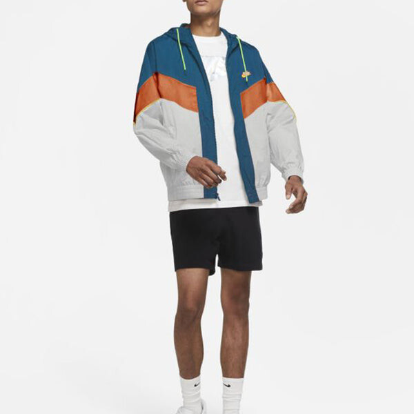 Куртка Nike Woven Contrasting Colors Athleisure Casual Sports Hooded Jacket Blue White Orange Colorblock, белый — фото 3